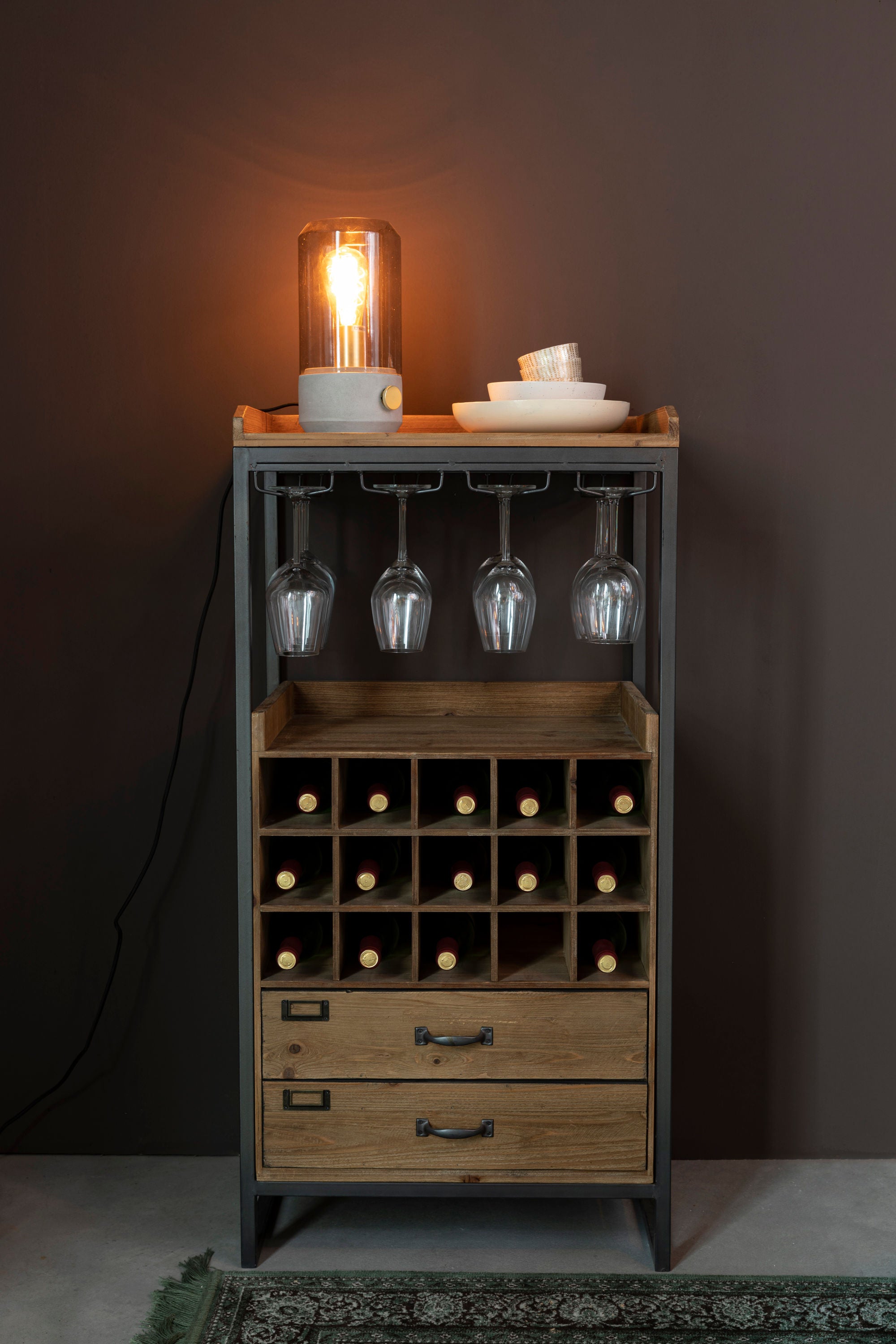 Edgar Natural Fir Wood Drinks Open Drinks Cabinet